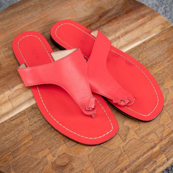 J. CREW Coral Pink Playa Leather T-Strap Sandals Womens Size 6 - Picture 1 of 5